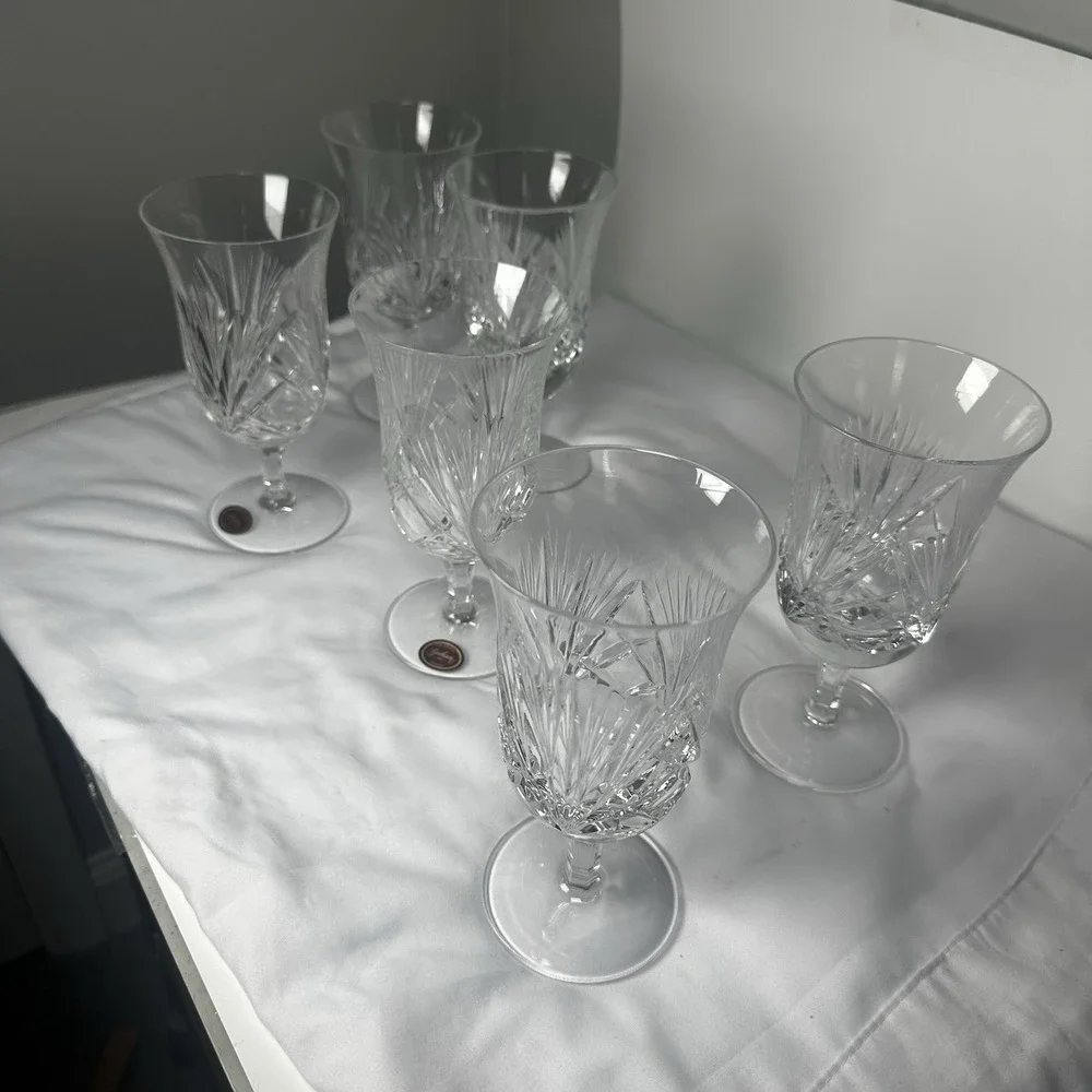 SET‎ 6 VINTAGE GORHAM WINE DIAMOND LEAD CRYSTAL GLASSES RETIRED EUC